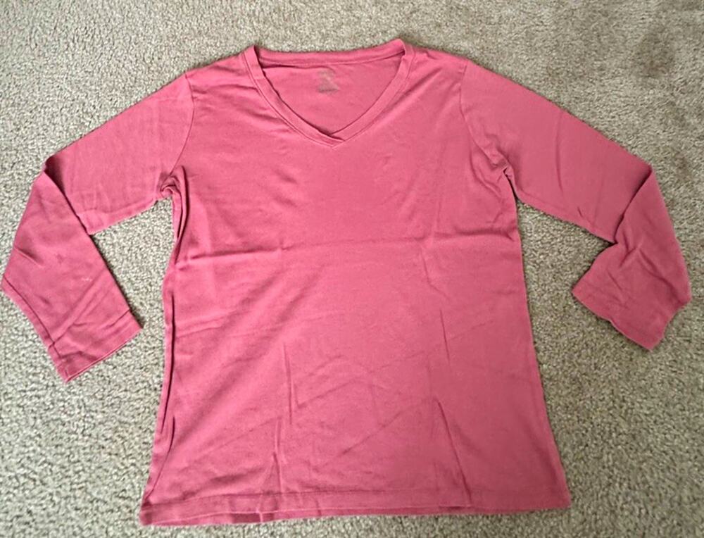 Mossimo Women’s 20W 22W Pink V Neck Long Sleeve Stretch Cotton Top Plus